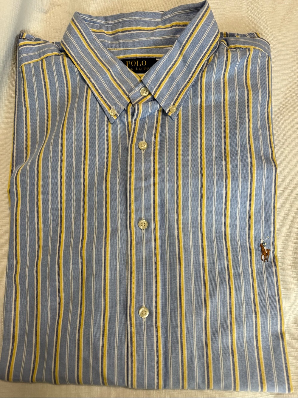 Ralph Lauren Light Blue, Yellow & White Striped Button-Down Shirt 2XB